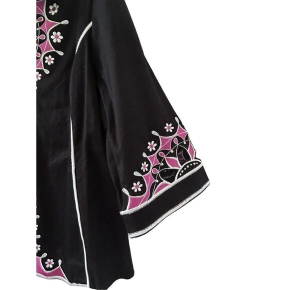 Bob Mackie Wearable Art Embroidered Pink Cut Out Zip Jacket Black Women's Large - Picture 3 of 7